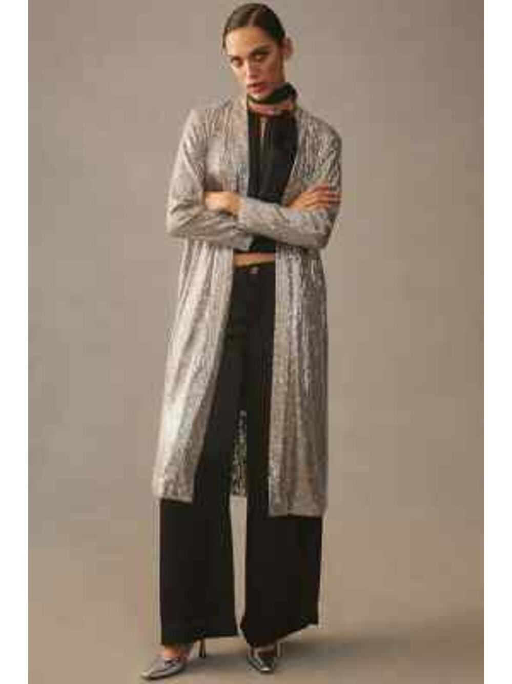 Mare Mare x Anthropologie Silver Sequin Cardigan Duster, Large